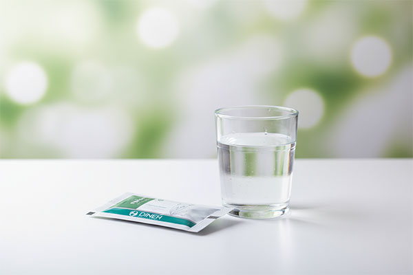 ساشه گرانول پسیلیوم دینه کنار لیوان آب