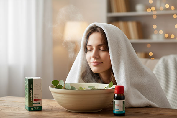 استنشاق بخار محلول اکالیپتوس دینه برای بهبود تنفس