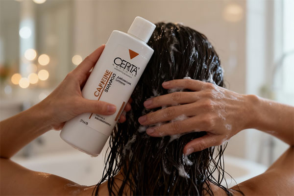 ماساژ شامپو کافئین سریتا روی موهای خیس