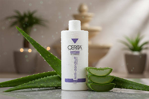 شامپو ضد شوره سریتا برای موهای خشک در کنار عناصر طبیعی