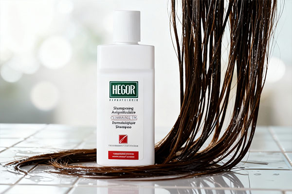 شامپو ضد شوره کلیمبازول هگور کنار موهای مرطوب