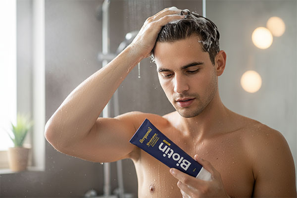 استفاده از شامپو ضدآلودگی آقایان برگامیا در حمام