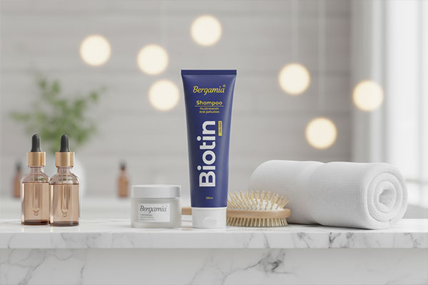 شامپو مولتی ویتامین آقایان برگامیا روی قفسه حمام