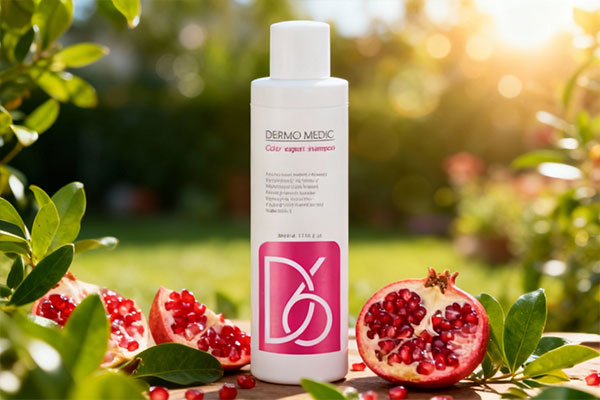 شامپو موهای رنگ شده درمومدیک با عناصر طبیعی انار و برگ