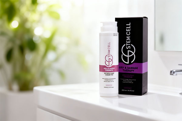 شامپو استم سل برای موهای خشک و آسیب دیده روی میز حمام