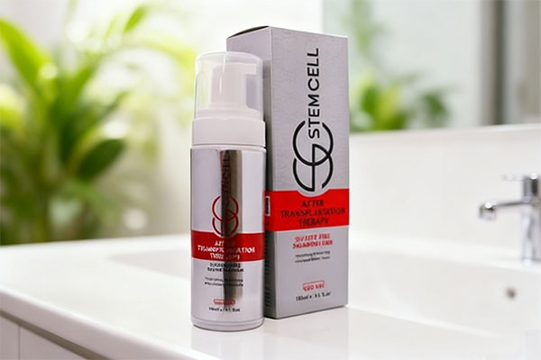 شامپو فوم بعد از کاشت مو استم سل روی پیشخوان حمام