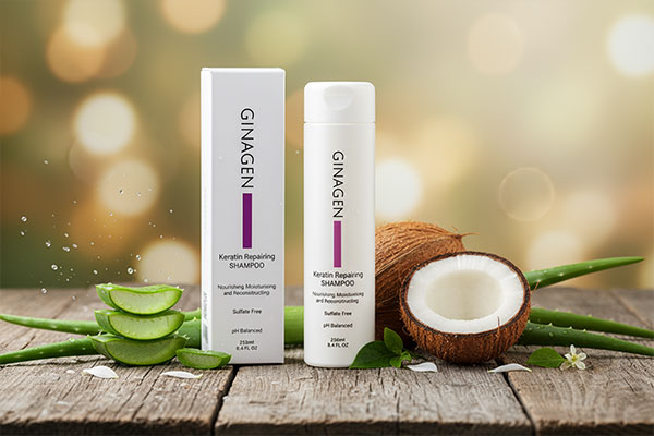 شامپو ترمیم کننده ژیناژن در کنار مواد طبیعی مراقبت از مو