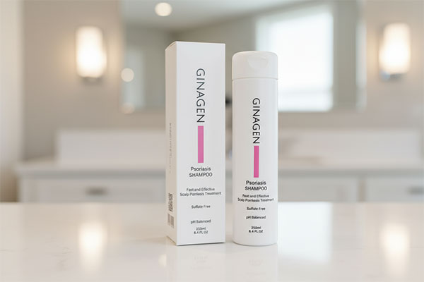 شامپو پسوریازیس ژیناژن روی پیشخوان حمام