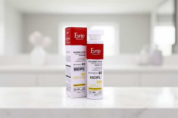 شامپو تقویت کننده مو بایوکاپیل اورین روی پیشخوان حمام