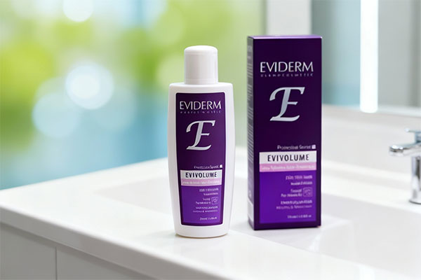 شامپو حجم دهنده اویدرم روی پیشخوان حمام