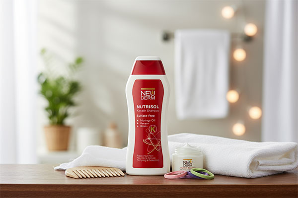 شامپو کراتین بدون سولفات نوتریسل نئودرم روی قفسه حمام