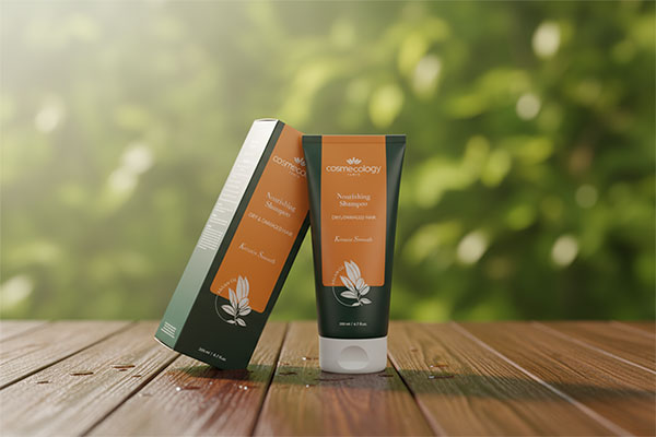 شامپو موهای خشک و آسیب دیده کاسمکولوژی روی سطح چوبی