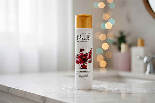 شامپو کرمی موهای رنگ شده آی پلاس روی پیشخوان حمام