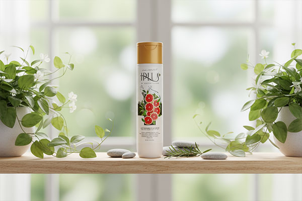 بطری شامپو ضد شوره موهای چرب آی پلاس در محیط حمام