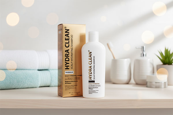 شامپو مرطوب کننده پوست کف سر هیدراکلین فیس دوکس روی قفسه حمام