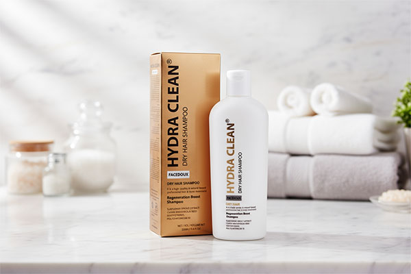 شامپو موهای خشک و آسیب دیده فیس دوکس روی پیشخوان حمام