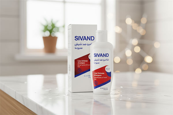 شامپو ضد شپش سیوند روی پیشخوان حمام