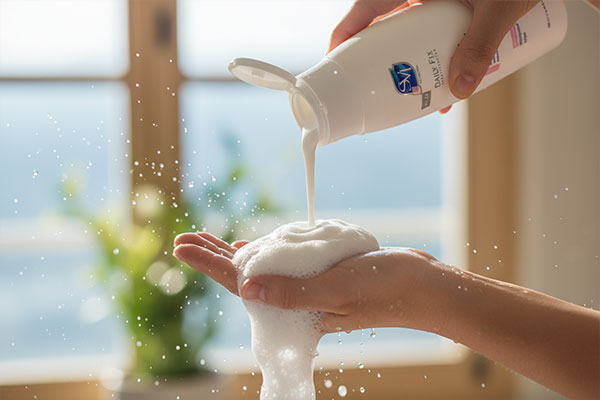 ریختن شامپو دیلی فیکس اس وی آی روی دست با کف ملایم