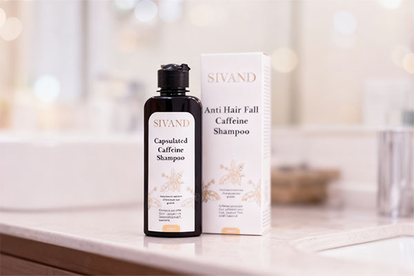 شامپو کافئین سیوند روی پیشخوان حمام