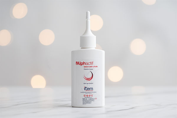 لوسیون تقویت کننده مو آلفا اکتیف آیتم روی سطح مرمر سفید