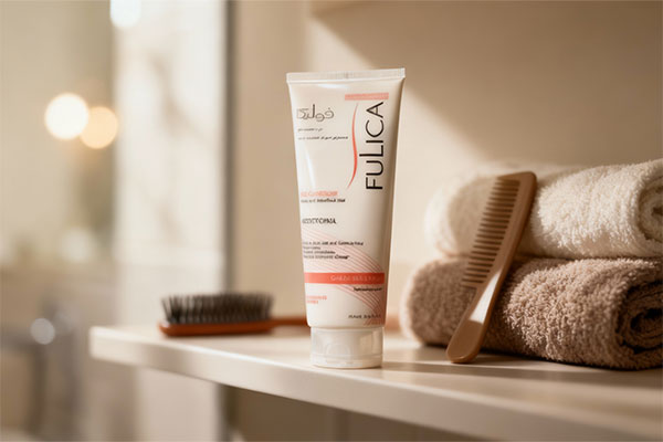 نرم کننده موهای شکننده و وزدار فولیکا روی قفسه حمام