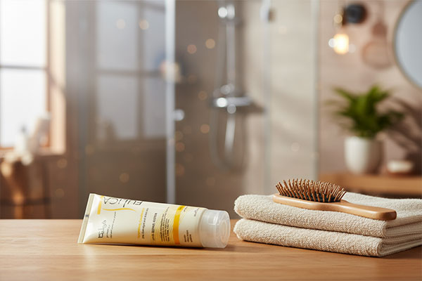 نرم کننده فولیکا موهای خشک و آسیب دیده کنار حوله و شانه