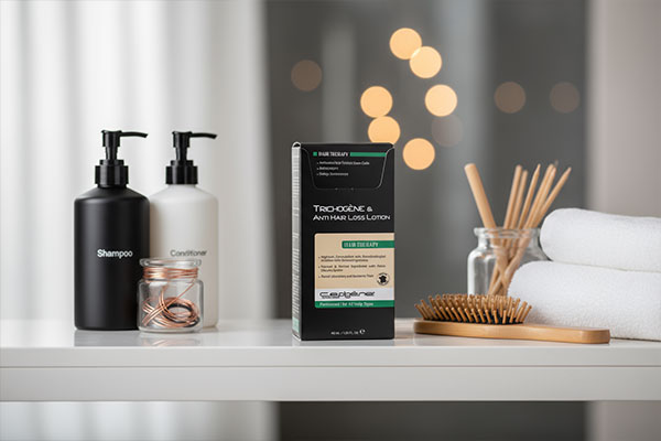 محلول نرم کننده مو سپیژن در کنار لوازم مراقبت از مو