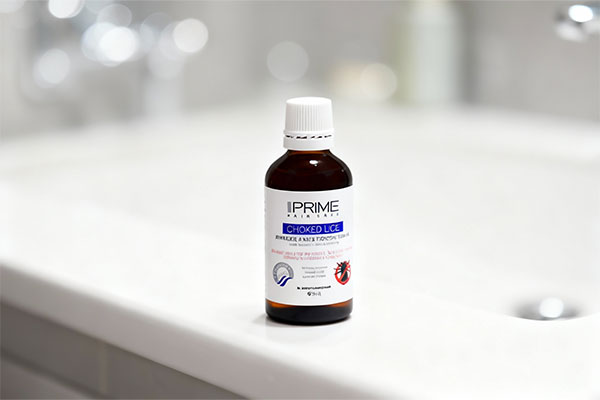 بطری سرم مو ضد شپش پریم روی پیشخوان حمام