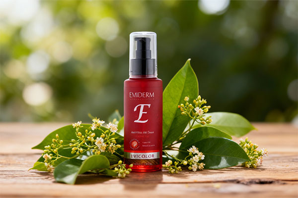 سرم اویکالر اویدرم در کنار برگهای سبز و گلها