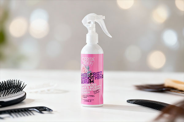 تصویر سرم ضد وز مو سریتا در کنار لوازم مراقبت از مو