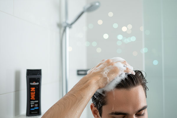 استفاده از شامپو سه منظوره آقایان هیدرودرم با کف فراوان