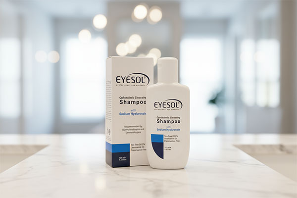 شامپو شستشوی پلک و مژه آیسول روی میز حمام