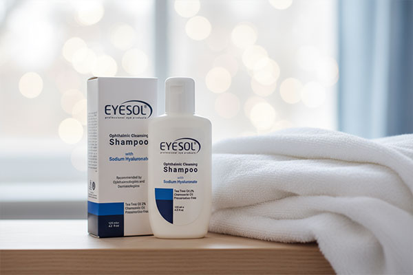 شامپو چشم آیسول کنار حوله سفید