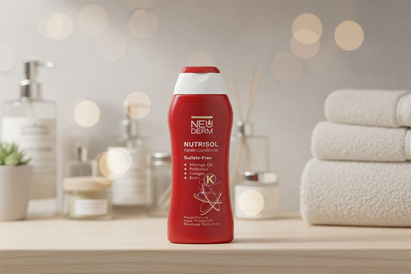 نرم کننده مو کراتین نئودرم نوتریسل روی قفسه حمام