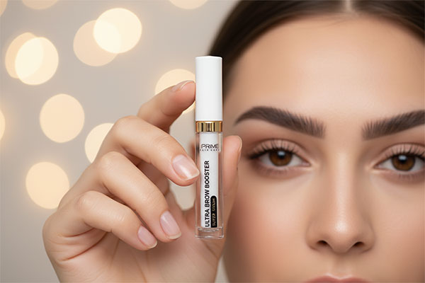 سرم تقویت کننده ابرو پریم در دست با ابروهای زیبا
