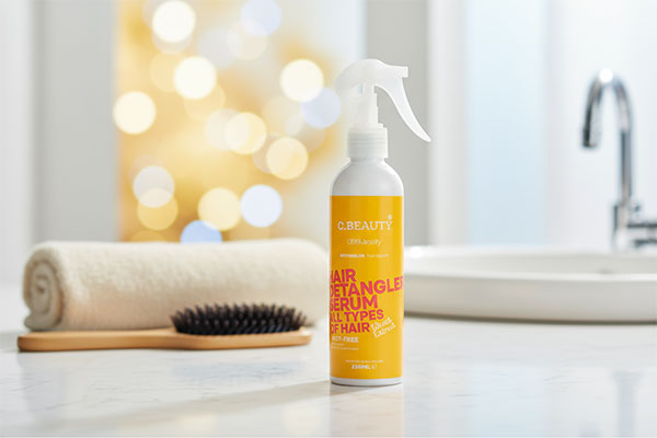 اسپری نرم کننده و بازکننده گره مو سریتا روی میز حمام