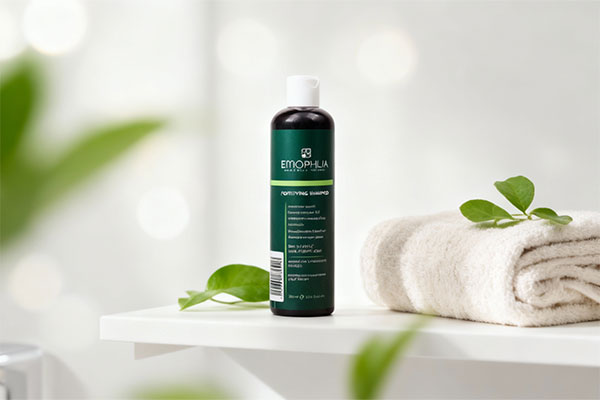 شامپو ضد ریزش اموفیلیا 300 میلی لیتری روی قفسه حمام