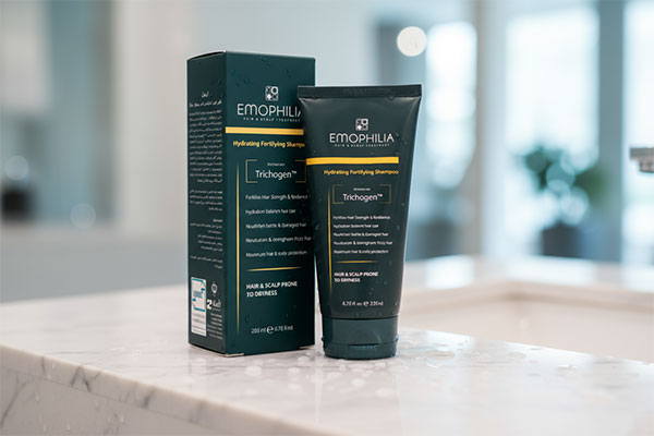 شامپو تقویت کننده مو خشک اموفیلیا در حال استفاده روی موهای خیس