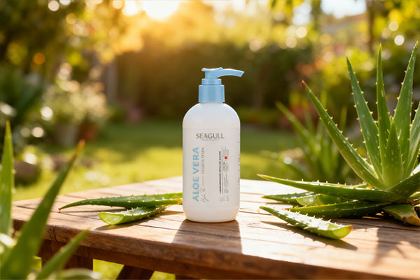 لوسیون آبرسان آلوئه ورا سی گل همراه با برگ‌های آلوئه ورا