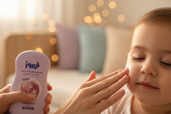 استفاده از لوسیون مرطوب کننده بدن اسطوخودوس فیروز برای پوست کودک