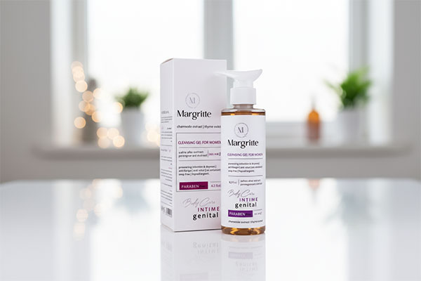 ژل بهداشتی بانوان مارگریت روی پیشخوان حمام