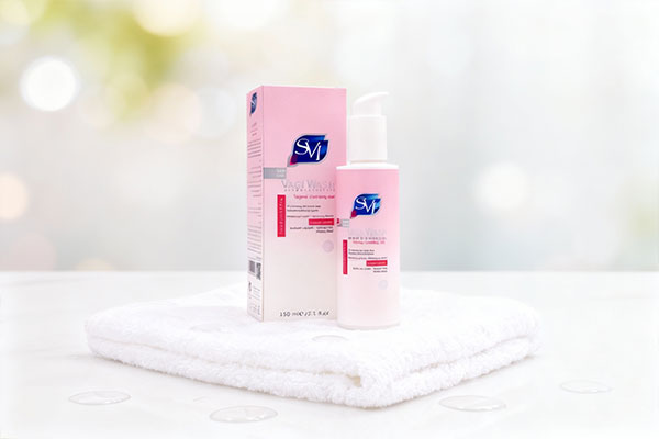 ژل شستشوی بانوان SVI روی حوله سفید با حس تازگی