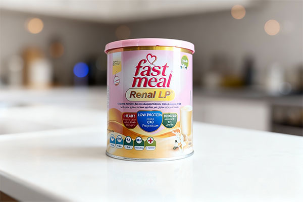 پودر فست میل رنال ال پی وانیلی اسمارت نوتریشن روی میز آشپزخانه