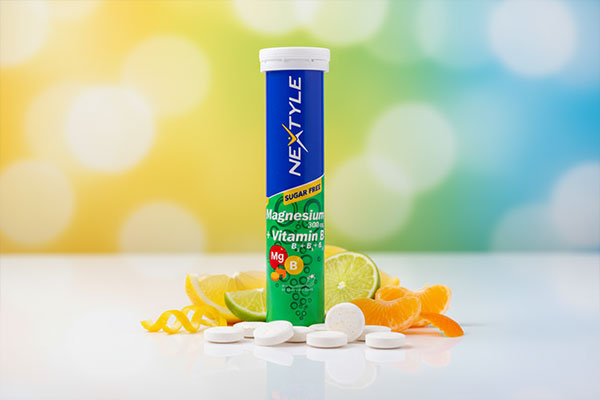 بسته‌بندی قرص جوشان منیزیم و ویتامین ب نکستایل