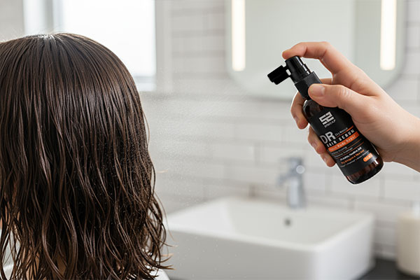 استفاده از سرم موهای نازک ساین اسکین روی موهای مرطوب