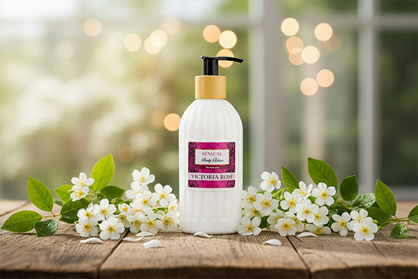 لوسیون بدن پوست نرمال سنشوال ویکتوریا رز با گل‌های سفید