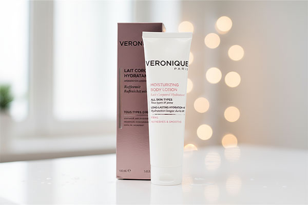 لوسیون مرطوب کننده بدن ورونیک روی میز حمام
