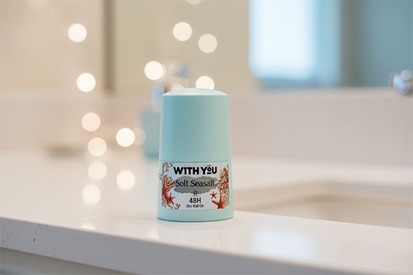 مام رول ضد تعریق سافت سی سالت ویت یو روی پیشخوان حمام