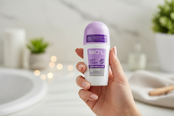 رول ضد تعریق بانوان بیول سافت تاچ در دست یک خانم