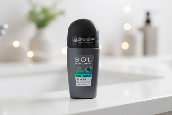 مام رول ضد تعریق مردانه کول سیلور بیول روی پیشخوان حمام